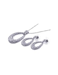 Nickel Free Sterling Silver Pendant & Earring Sets Open Oval CZ Set