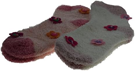 2 Pairs of Ladies Flower Snuggle Bed Socks Soft Fleece Floral Loungewear UK 4 - 6 (Peach &amp; Cream)