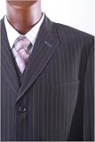 Mecca - Men's Superior 150's Single Breasted 3 Button Black Multi Stripe Vested Dress Suit with Wide Leg Pants