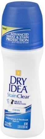 Dry Idea Stain Clear Antiperspirant Deodorant Roll-On - Clean - Advanced Sweat &amp; Stain Protection - Net Wt. 3.25 FL OZ (96.1 mL) Each - Pack of 4 by The Dial Corporation