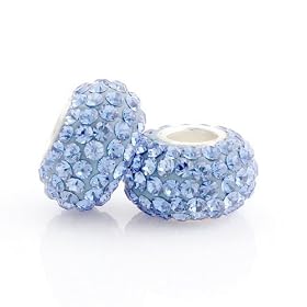 Light Blue Swarovski Crystal Charm Bead - 925 sterling silver, 4.5mm core designed to fit most styles of European charm bracelets including Pandora, Biagi and Chamilia