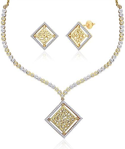 Silvora Women's 18 Karat Gold Plated Cubic Zirconia "Arshia" Necklace Earring...