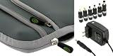 rooCASE 2n1 Lenovo S10-3 0647-29U 10.1-Inch Black Netbook Neoprene Sleeve Case and AC Wall Adapter Charger(Invisible Zipper Tri-Pocket - Grey)