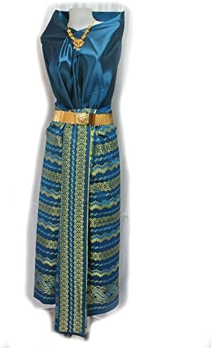 Thai Myanmar Teal Blue Synthetic Silk Fabric Unstitched fo Women Dress Skirt SE4