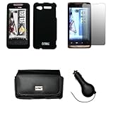 EMPIRE Black Leather Case Pouch with Belt Clip and Belt Loops + Black Rubbe ....