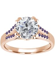 1.20 Ct Round H/I Diamond Purple Amethyst 18K Rose Gold Ring
