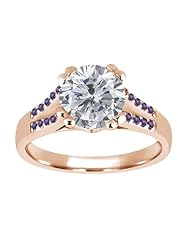 1.20 Ct Round H/I Diamond Purple Amethyst 18K Rose Gold Ring