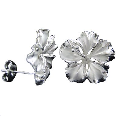 925 Silver 16mm Hibiscus Earrings Hawaiian Jewelry