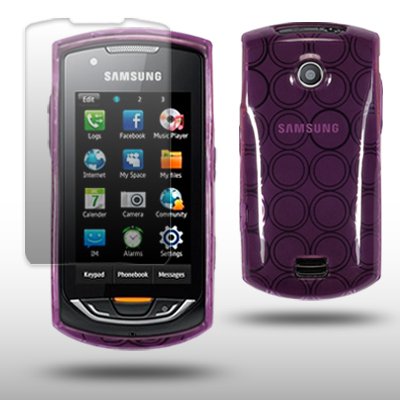 SAMSUNG S5620 MONTE PURPLE GEL COVER CASE WITH SCREEN PROTECTOR BY CELLAPOD CASES