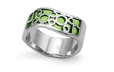 Wavy Stainless Steel Women's Ring with green resin inlay