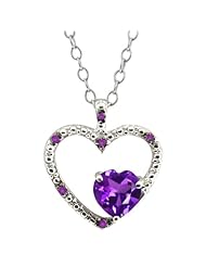0.78 Ct Genuine Heart Shape Purple Amethyst Gemstone Sterling Silver Pendant 18"