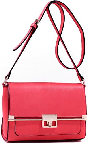 Dasein Faux Leather Metal Trim Messenger Crossbody Bag - Coral