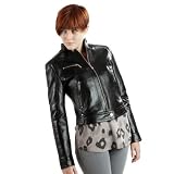 United Face Womens Lambskin Leather Moto Scuba Jacket