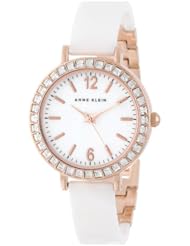 Anne Klein Womens AK/1442WTRG Swarovski Crystal Accented Rose Gold-Tone White Ceramic Bangle Watch