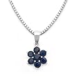 14k White Gold Blue Sapphire Flower Pendant with Chain