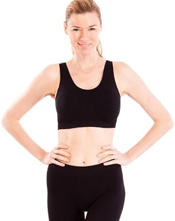 Black Ladies Thick Strap Ribbed Padded Sports Bra at ...
