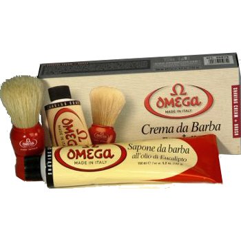 Omega Pure Bristle Shaving Brush & Eucalyptus Shaving Cream in Tube Set - Made in Italy - #45075