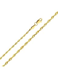14K Yellow Gold 1mm Diamond-Cut Solid Rope Chain Necklace with Lobster Claw Clasp - 24" Inches