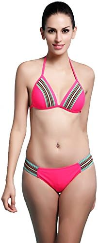 Women's Bright Multicolor Push Up Bikini Top and Bottom Set Swimsuit Beachwear Red US2-4