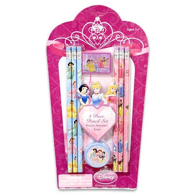 Princess 8 Piece Pencil Set: Pencils, Sharpener and Eraser