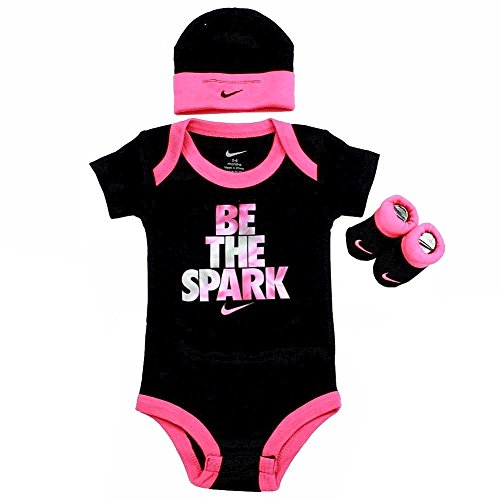 Nike Infant Girl's Be The Spark Black 3-Piece Set (Hat, OneZ & Booties) Sz: 0-6M