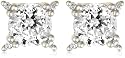 Platinum Overlay Sterling Silver "100 Facets Collection" Round Cubic Zirconia Four-Prong Stud Earrings