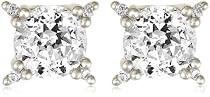 Platinum Overlay Sterling Silver "100 Facets Collection" Round Cubic Zirconia Four-Prong Stud Earrings
