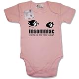 Dirty Fingers Insomniac, Sleep is for the weak Baby & Toddler Short Sleeve Bodysuit / BabyGrow, 3-6 months, Pink