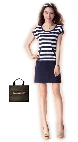 (ラズベリーパイ)RaspberryPi レディース ボーダー ドレス ワンピ カジュアル トップス 大きいサイズ L XL 2XL 3XL オリジナルエコバッグセット oc363