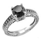 2.45ct Black Diamond Engagement Ring Antique Style 14k White Gold