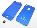 Apple iPhone 4 G 4G GSM AT&T ~ Indigo Blue Mirror Full LCD Screen Display + Touch Screen Digitizer Front Glass Lens Part Assembled Together + Full Plastic Glass Back Battery Cover Door Case Housing Fascia Plate Panel ~ Mobile Phone Repair Parts Replacement