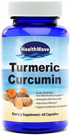 Healthwave Turmeric Curcumin Nutritional Supplements, 60 Capsules of 100% Pure Curcuma Root, Organic Antioxidant Tumeric Spice Dietary Aid