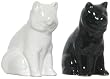 Ceramic Pottery Black and White Cat Salt and Pepper Shakers 3.5"H Two Sets