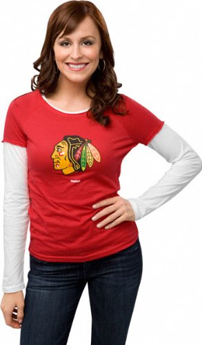 NHL Women's Chicago Blackhawks Logo Premier Too Long Sleeve Layered Tissue Tee (Red, Small)