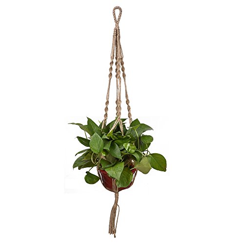 eBoot Upgrade Version Plant Hanger Macrame Jute 4 Legs 35.5 Inches for Indoor Outdoor Ceiling Deck Balcony Round and Square Pots, No Hoop