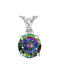 Original Star K (tm) Large 12mm Round Rainbow Mystic Topaz Pendant in 925 Sterling Silver