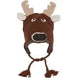 Unisex Adorable Animal Face Fully Lined Knit Winter Hats / Earflap Beanie - Reindeer