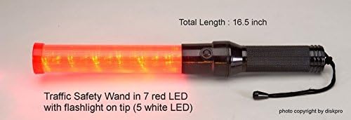 Lot of Six (6) pieces: 16.5 inch Traffic Safety Wand with Flashlight, in 7 Red LED (2 Flashing modes - Blinking &amp; Steady) plus 5 white LED Flashlight on tip, uses 2 D-size batteries (Not included)