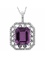 14K White Gold Emerald Cut Amethyst and Diamond Pendant -- LIFETIME WARRANTY