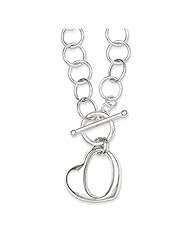 Sterling Silver Polished Fancy Circle Link Heart Necklace
