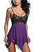 Avidlove Women Sexy Babydoll Lingerie Set Sheer Lace Chemise Sleepwear Violet XXL