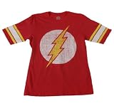 The Flash Distressed Logo Heathered Red Raglan Hockey Juniors T-Shirt Tee (Medium)