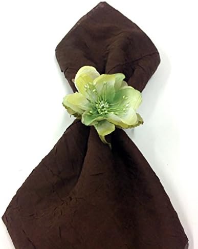 3 1/2" Overall Napkin Rings Silk Green/White Flower Napkin Ring with Velvet Leaves with Wicker Ring Wedding, Housewarming, Anniversary Gift 1Pcs