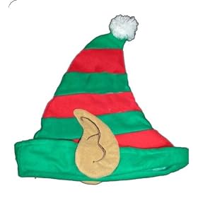Christmas Elf Costume Hat Red & Green with attached ears