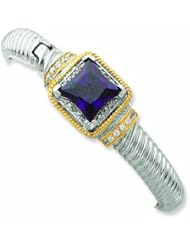 Sterling Silver & Gold-plated Purple CZ Hinged Cuff Bangle