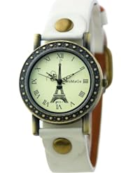 Lady Eiffel Tower Fashion Cow Leather Strap Watch Promotion Price High Quality Watches WA504 (WhiteColor)