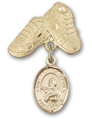 14K Gold Baby Badge with St. Francis Xavier Charm and Baby Boots Pin