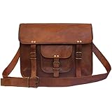 Leather Bags Now 15'' Inches Classic Adult Unisex Cross Shoulder Genuine Leather Messenger Laptop Briefcase Bag Satchel Brown