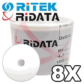 Ridata 8X DVD-R White Inkjet Hub Printable 600 Pack in Shrinkwrap by 