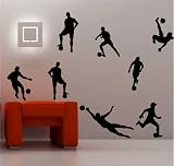 Online Design 8 X Footballers Wall Art Sticker Decal Kids Soccer - Black